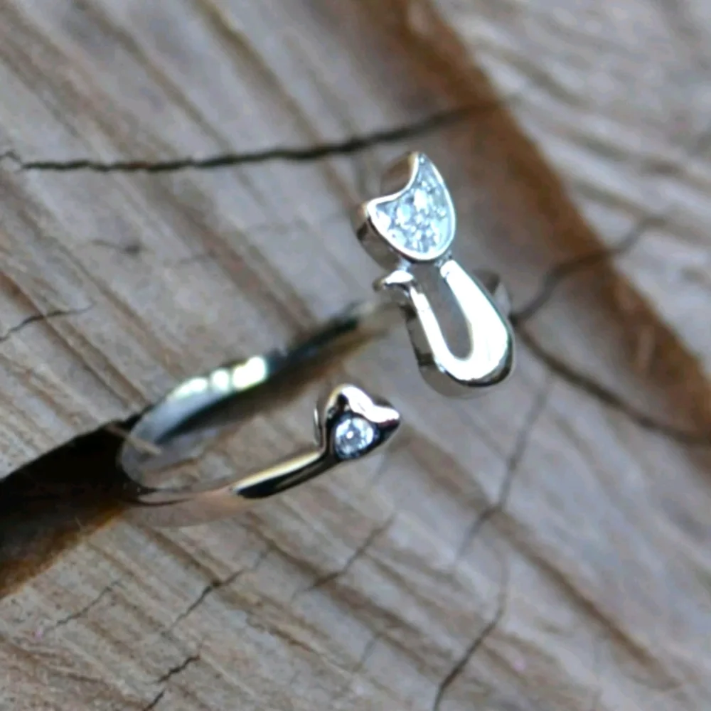 Wrap Ring Silver Come-Home-Soon Kitty Cat
